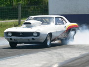 1969 White Camaro Drag Car Doing Burnout